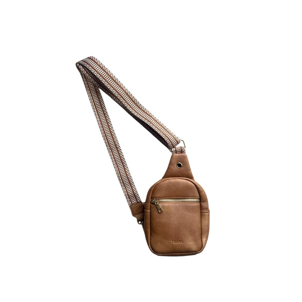 Small Light Brown Faux Leather Telena Sling Bag